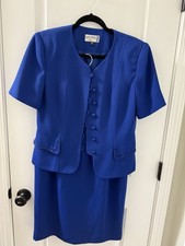 Kasper 2 PC Skirt Suit Size 10 Cobalt Blue Fully Lined pre owned EUC