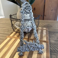 Ornate Pewter Tone Hummingbird Floral Easel Photo Stand Book Art Display 10”Tall