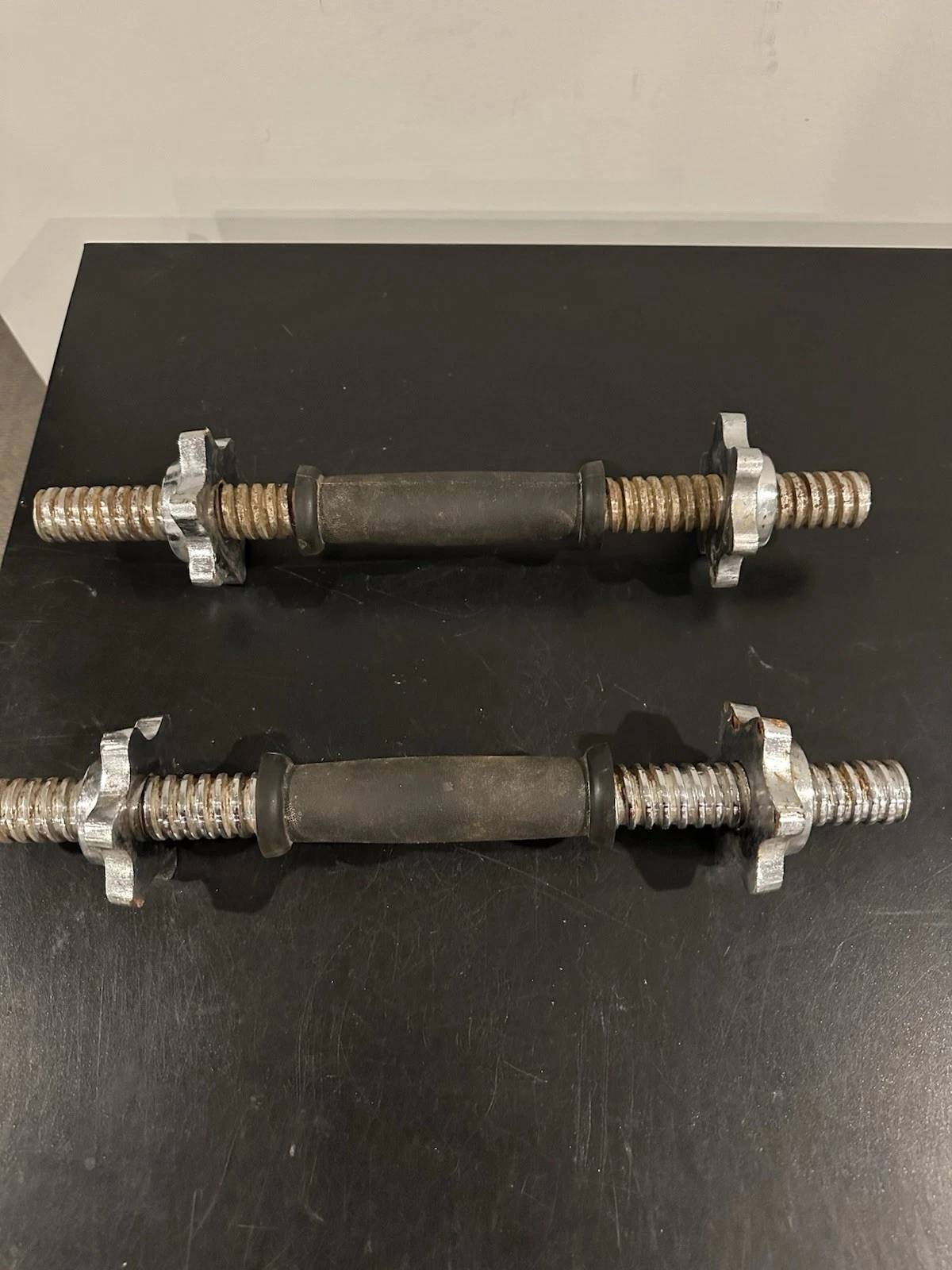 Barbell Pair of 14 Inch Regular Threaded Dumbbell Handles, Rubber Grips