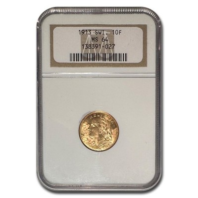 1913-B Swiss Gold 10 Francs Helvetia MS-64 NGC | eBay