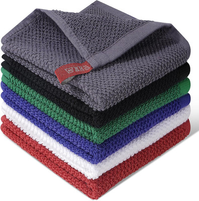 100% Cotton Waffle Weave Kitchen Dish Cloths, 6-Pack 12X12 Inch Dark Grey Ultra