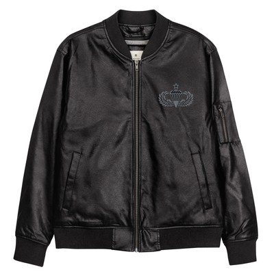 Senior Parachutist Embroidered Leather Bomber Jacket
