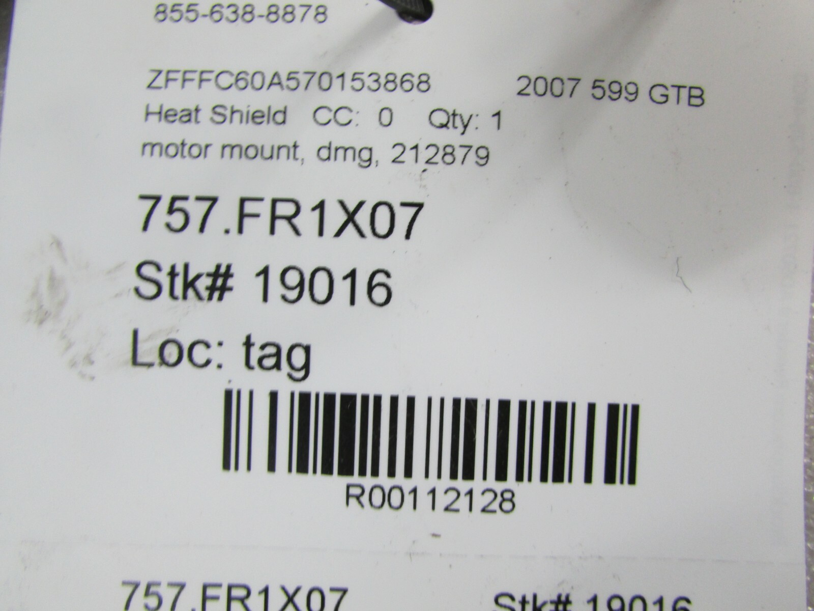 Ferrari 599 GTB, Motor Mount Heat Shield, Used, P/N 212879