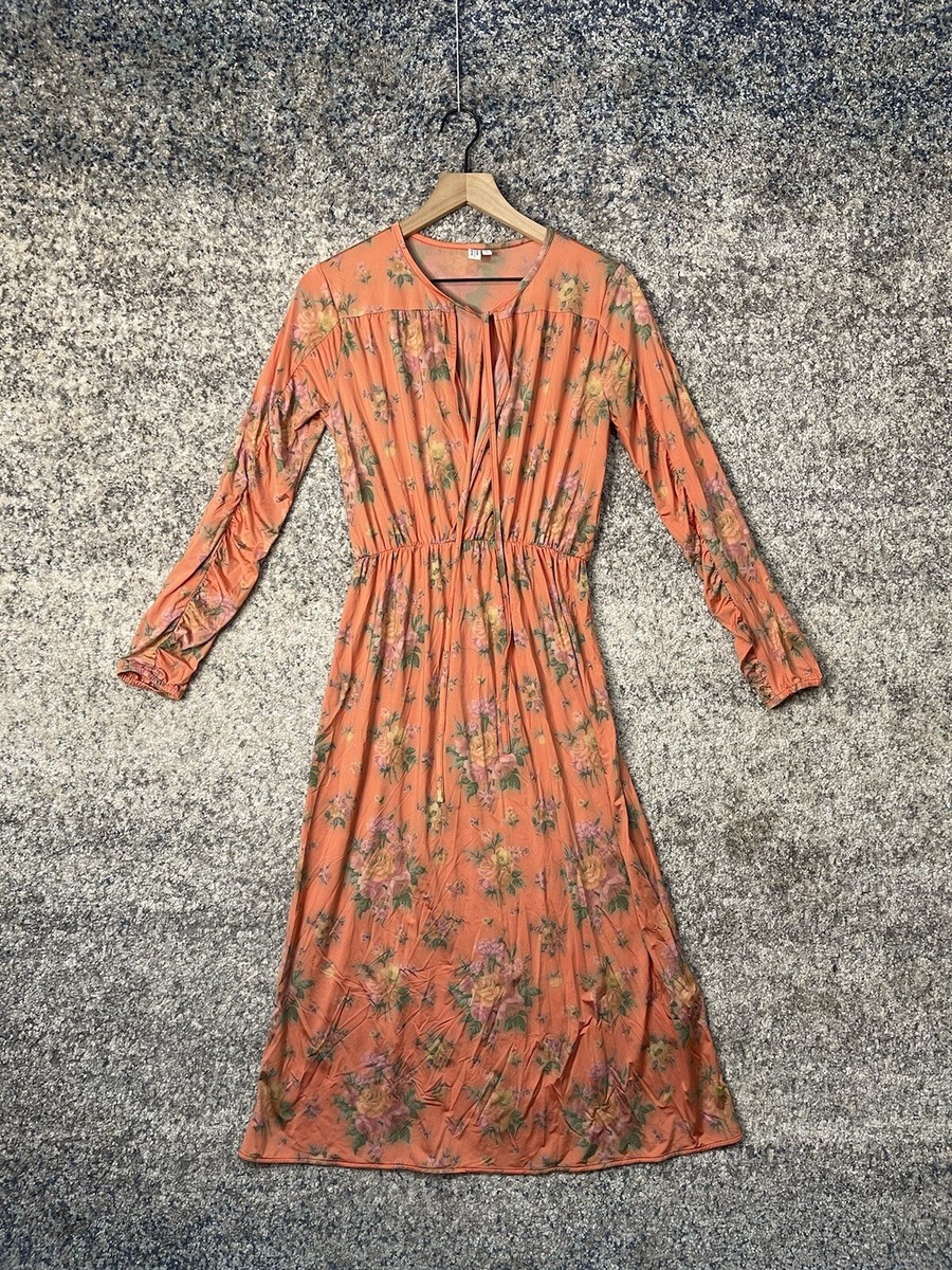 & Other Stories Peach Floral Ruched Long Sleeve Maxi Dress Size 4