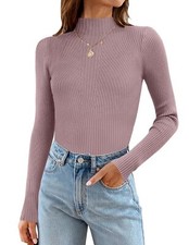 Women's Fall Long Sleeve Turtleneck T Shirt Ribbed Knit Sweater Slim Fit Basi...