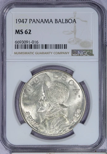 1947 Panama Silver Balboa NGC MS62