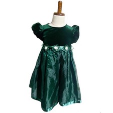 Vintage Dress Bonnie Jean Festive Green velvet Princess puffy Floral Girl sz. 4