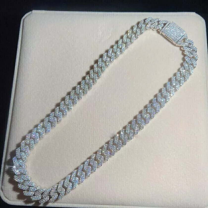 For Men s 16MM 22 Inch Lab Created Diamond Cuban Link Chain 925