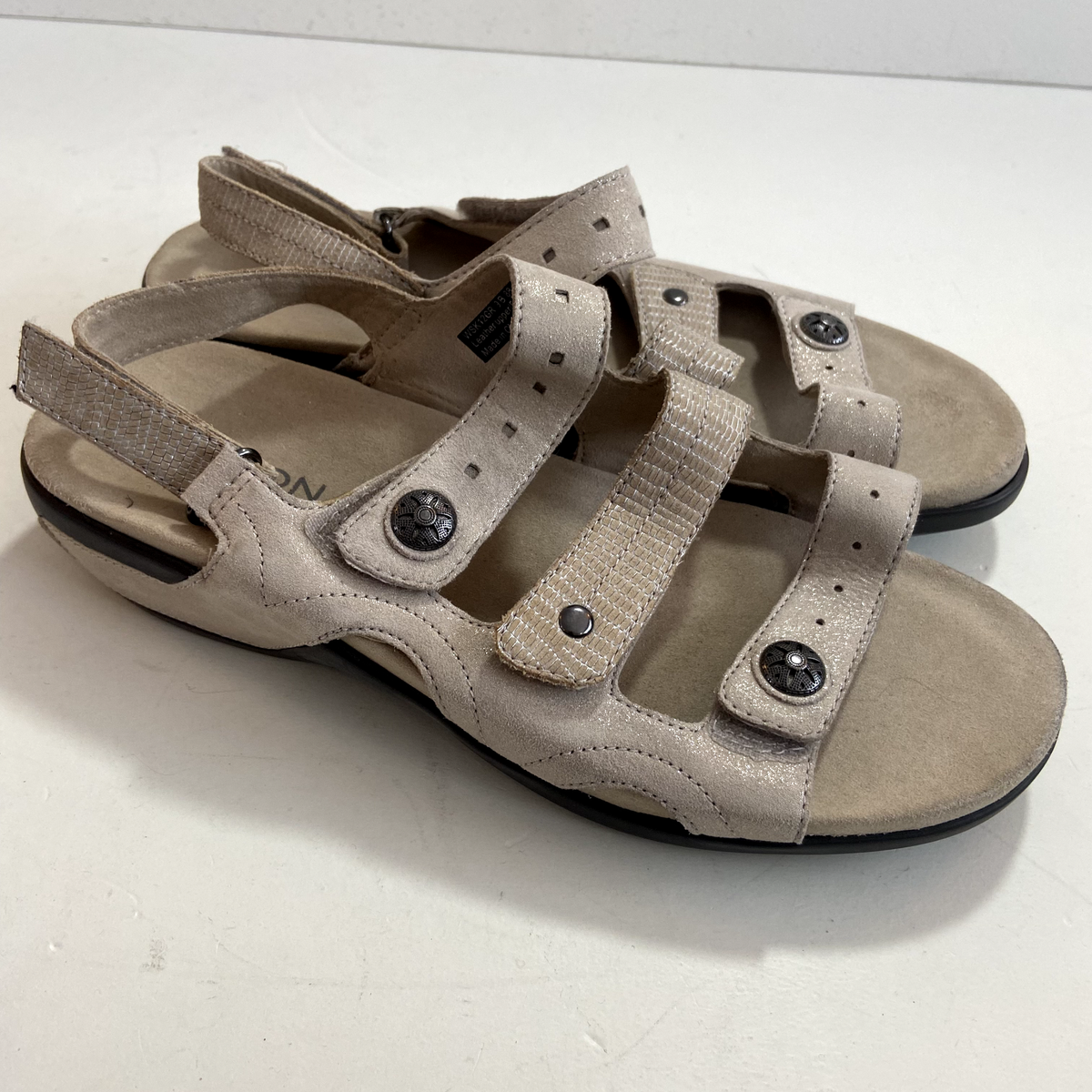 Aravon By New Balance Sandals Womens B Ivory Shimmery Beige Strap  Leather