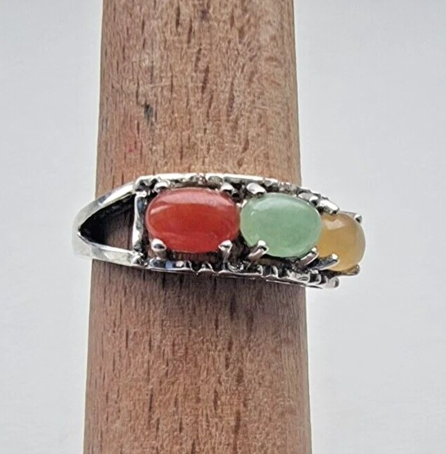 ANILLO AVON VINTAGE PLATA ESTERLINA 925 AMARILLO, VERDE Y NARANJA JADE TALLA 6 Foto 4 de 4