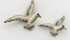 Vintage Gerrys Signed Seagull Brooch Pin Lot 2 White Enamel Blue Eye Birds
