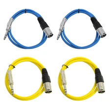 4 Pack - 1/4" to XLR Male Patch Cables 2' Extension Cords Jumper Various Colors