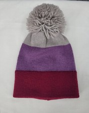 VTG Marceau Sports Wool Beanie Womens Adult Size 100 Wool Multicolor Pom Pom