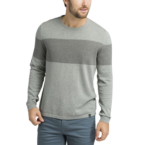 Prana Size Large Organic Cotton Crew Neck Mateo Sweater Gray Stripe