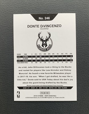 Donte DiVincenzo 2018-19 NBA Hoops Rookie Milwaukee Bucks | eBay