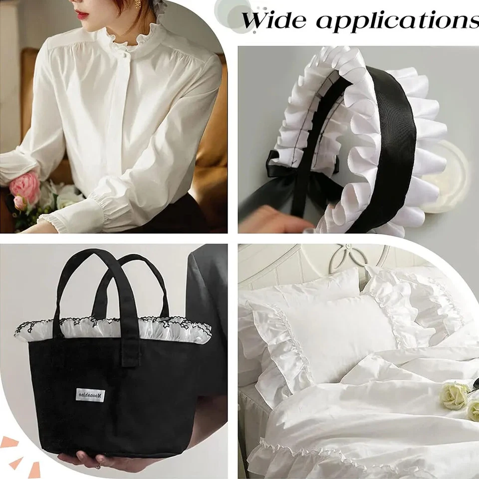 8.5CM Wide Pleated Chiffon Elastic Lace Trim Frilly Dress Collar Purified Ribbon - Image 2 of 4