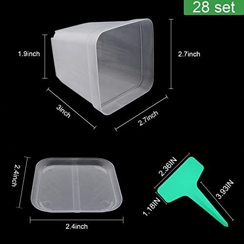 Quadratische Gärtnertöpfe Kunststoff 28 Stck. 3 Zoll mit Untertassen und Pflanzenetiketten  - Bild 3 von 7