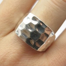 925 Sterling Silver Vintage Hammered Finish Wide Ring Size 9 3/4