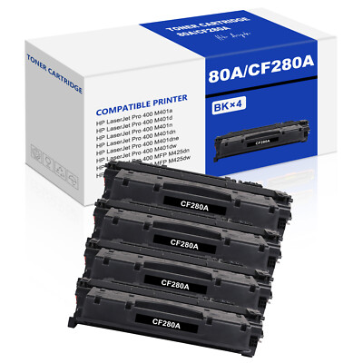 4PK CF280A 80A Toner Cartridge For HP LaserJet Pro 400 M401n MFP M425dn M425dw