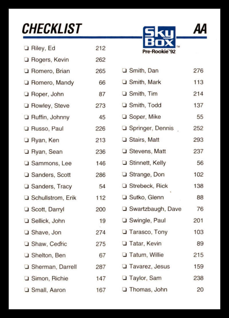 1992 Skybox AA Baseball Commons & Stars - Complete Your Set Card #1 - #310