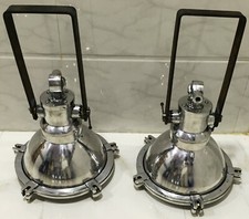Industrial Hanging Set of 2 Aluminum Ceiling Pendant Lights with Iron Brackets