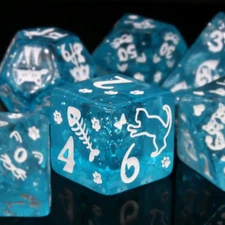 🐱🐾 Playful Paws (Blue) DnD Dice Set | Dungeons and Dragons | 7 Dice RPG