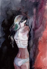 Original Watercolor Painting Gothic Woman Painting Female Figure Wall Art