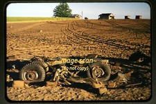 Crushed Army Willys Jeep at a Farm in early 1950's, Kodachrome Slide j24a