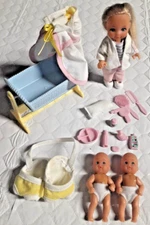 Simba Doll Co Babies Baby Doll Lot Twins Cradle Accessories Sis Evi plus Bonus