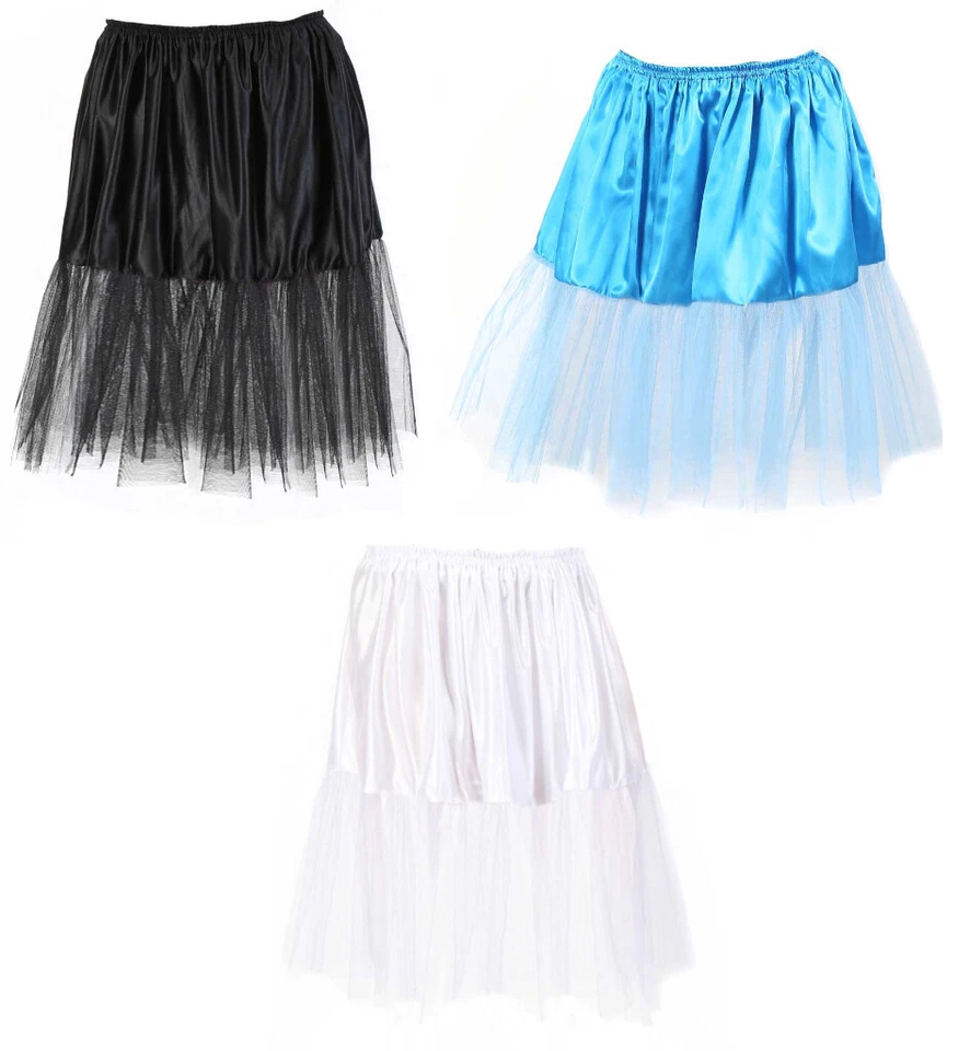 KARNEVALSTEUFEL Petticoat weiß blau schwarz knielang Tutu Tüllrock Unterrock Onesize 121079G13