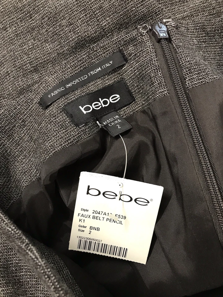 Falda Plisada Ajustada Bebe Gris Carbón CINTURÓN SINTÉTICO TELA LÁPIZ HECHA EN ITALIA 2 Foto 4 de 4