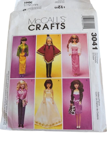 McCalls Sewing Pattern 3041 Fashion Doll Barbie Clothes Poncho Gown Dress Vtg