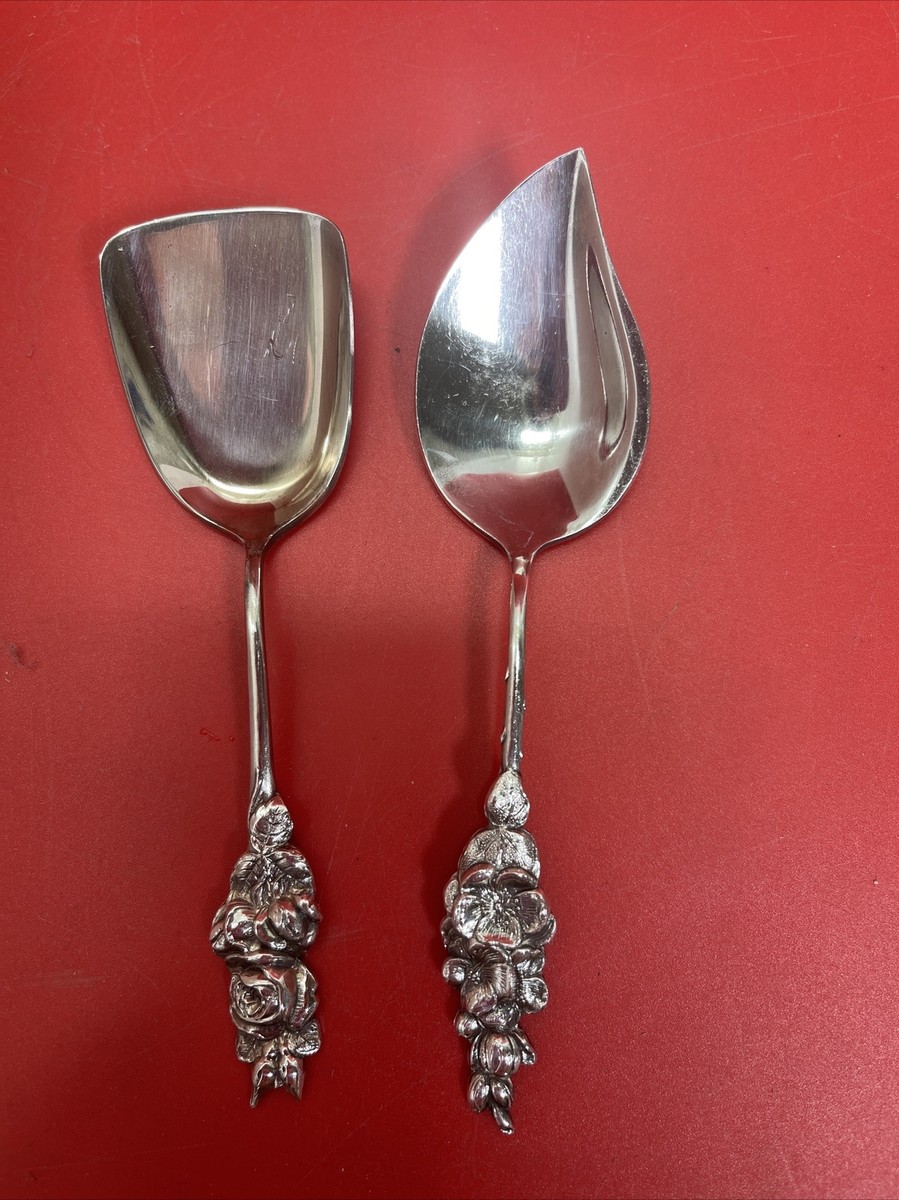 Antique Silver Plate Reed Barton Harlequin Rose Floral Jelly Spoon