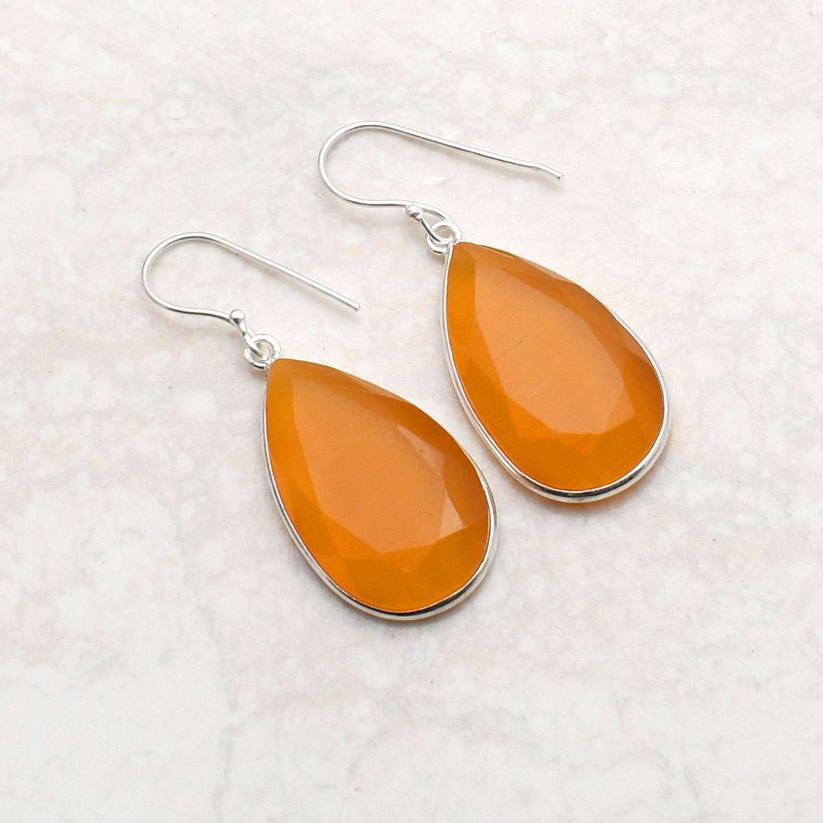 Cat Eye Gemstone Handmade Drop Dangle Earrings Jewelry Gift 1.84