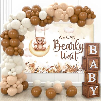 Teddy Bear Baby Shower Party Decorations - Wood Grain Boxes with Brown 