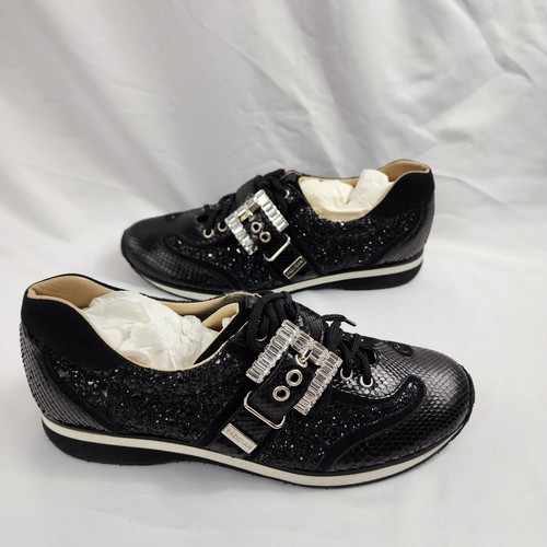 LUCIANO PADOVAN Black Sparkle Bling Sneakers Shoes Womens Size 8.5 New Flats - Picture 10 of 19