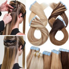 40PCS 100G Seamless Tape In Remy Human Hair Extensions Skin Weft Full Head THICK