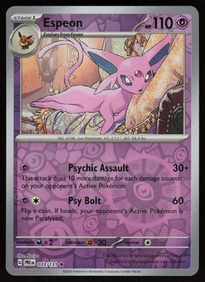 エーフィ　旧裏　ポケモンカード　Espeon ESPEON 033/131 RARE PRISMATIC EVOLUTIONS POKEMON REVERSE HOLO NM/M
