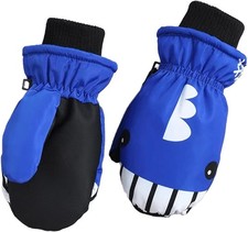 Kids Winter Warm Ski Gloves - Outdoor Mittens for Girls Boys 4-8 Years Blue