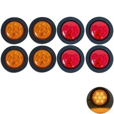 2 Round 7 Led Light Side Marker Clearance For Trailers 4 Red 4 Amber Lights