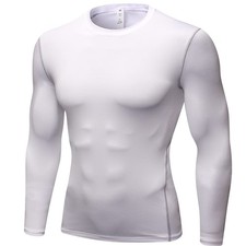 White Compression Shirt Men Long Sleeve Quick Dry Athletic T-Shirts Gym Tops ...