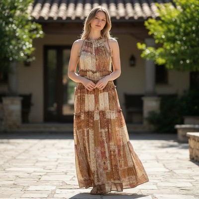 Taylor Womens Size 8 Patchwork Maxi Dress Boho Cottagecore Tiered New