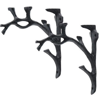 2 PCS Retro Black Shelf Brackets Decorative Tree Branch Heavy Duty Cast Iron