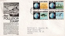 STAMP US SCOTT 1413a "Anti- Pollution" 6 CENT 1970 FDC BLOCK OF 4 - M