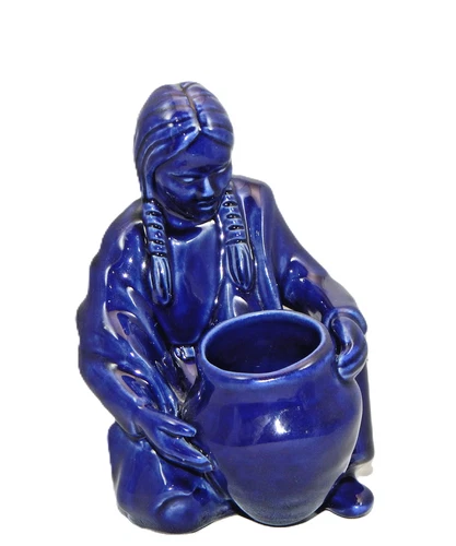 Vintage Van Briggle Art Pottery Figure, Native American Woman w/ Water Jug 7.5"