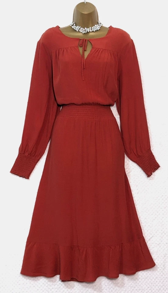 M&S COLLECTION Copper Brown Fit & Flare Midi Dress 18 Long Sleeve Smart Daywear - Image 4 of 4