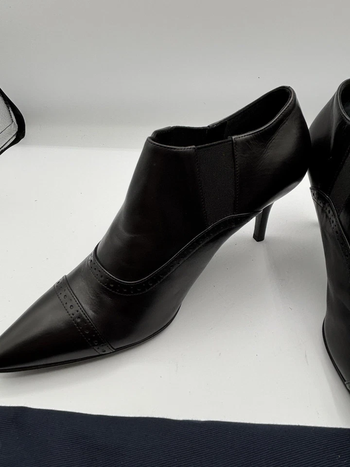 Ralph Lauren Etiqueta Púrpura Negro Oxford Cuero Botín Tacones Talla 7 Italiano Nuevo Foto 2 de 4