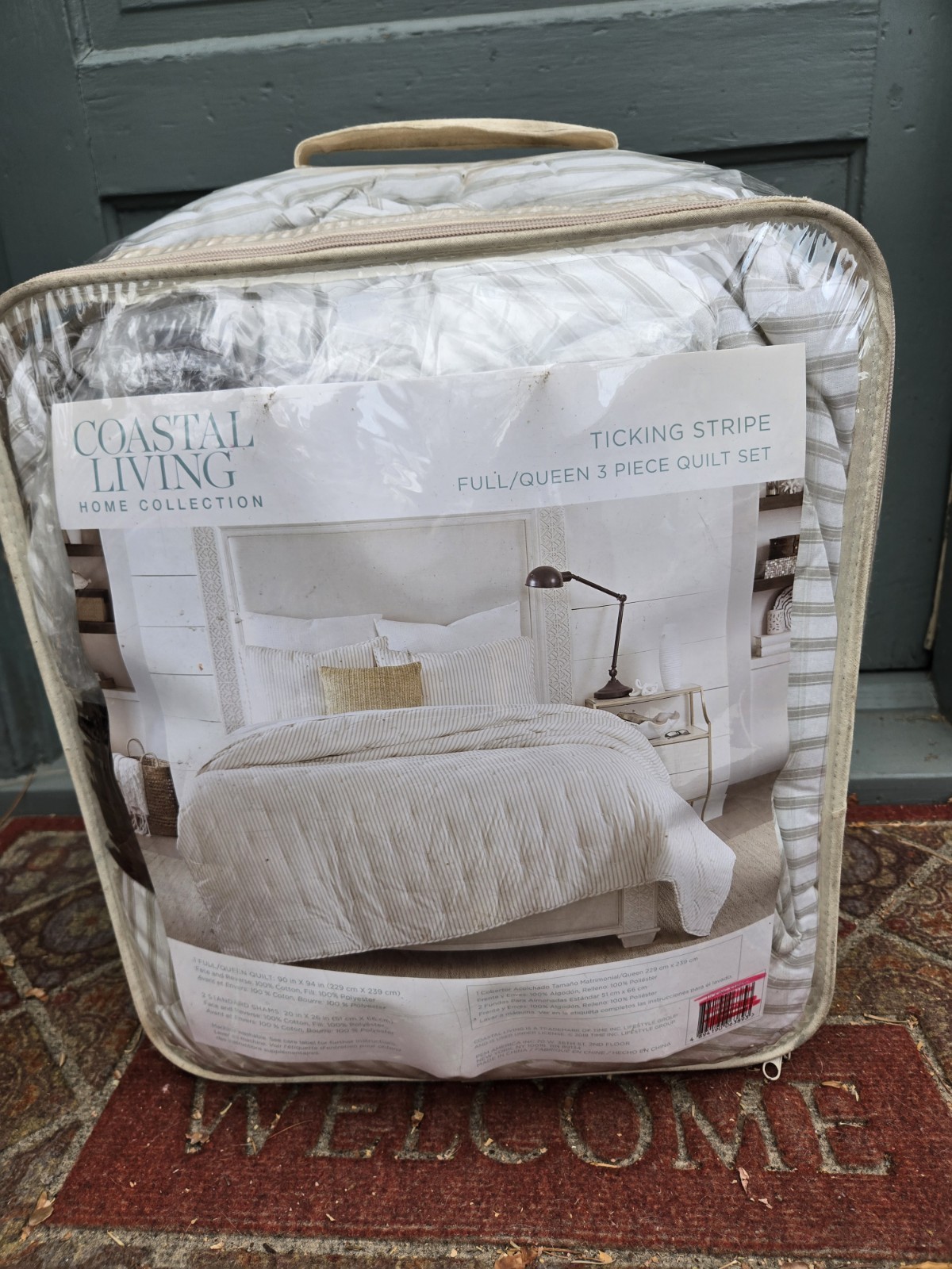 Coastal Living Quilt & 2 Shams Full/Queen 90" x 88" Ticking 