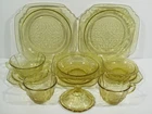 Lot of 11 VTG FEDERAL MADRID AMBER YELLOW DEPRESSION GLASS~Plates~Cups~Bowls~Lid