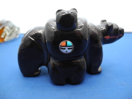 Zuni Black Marble MOTHERw/BEAR CUB,Fetish by Donovan Dewa,+SUNFACE+HEART LINE - Picture 3 of 20
